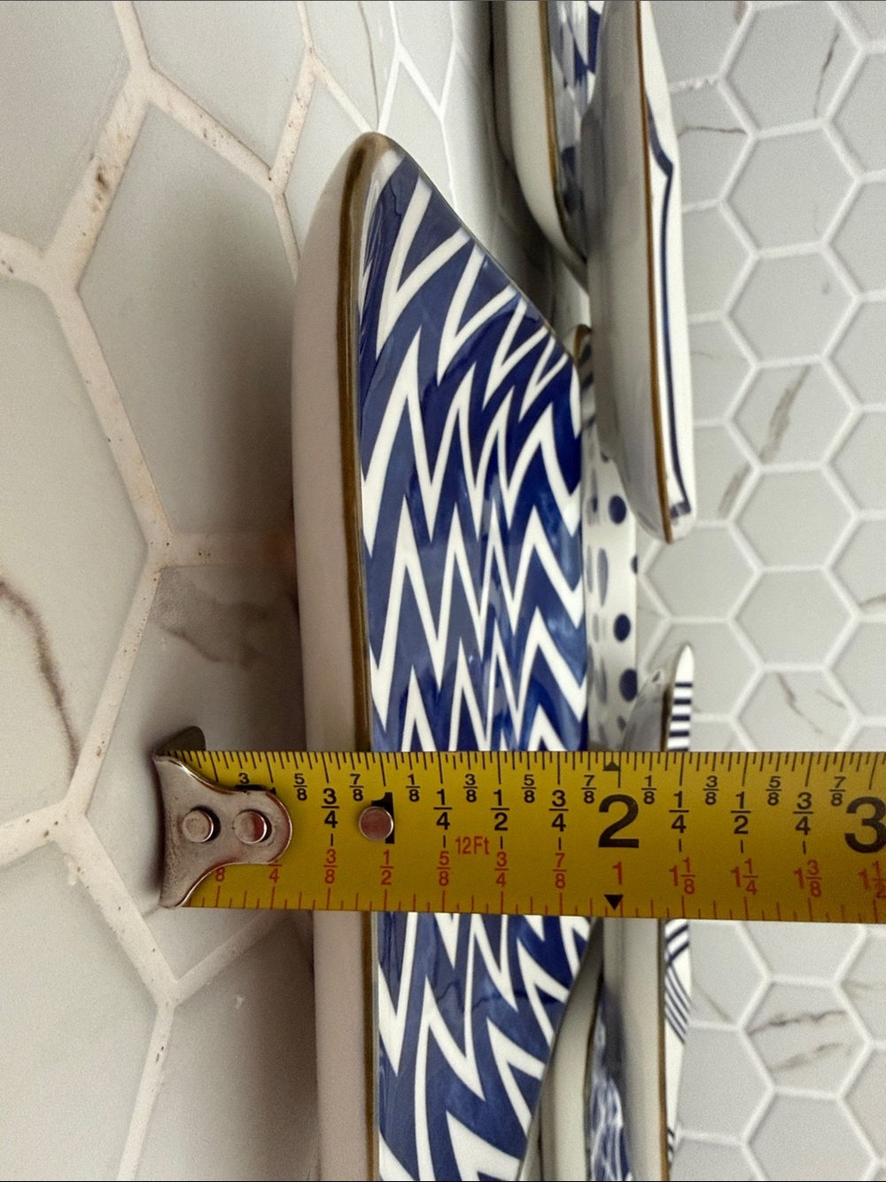 Navy & White Ceramic side plates Set with Gold Trim - 6-Pack - Picture 5 of 5